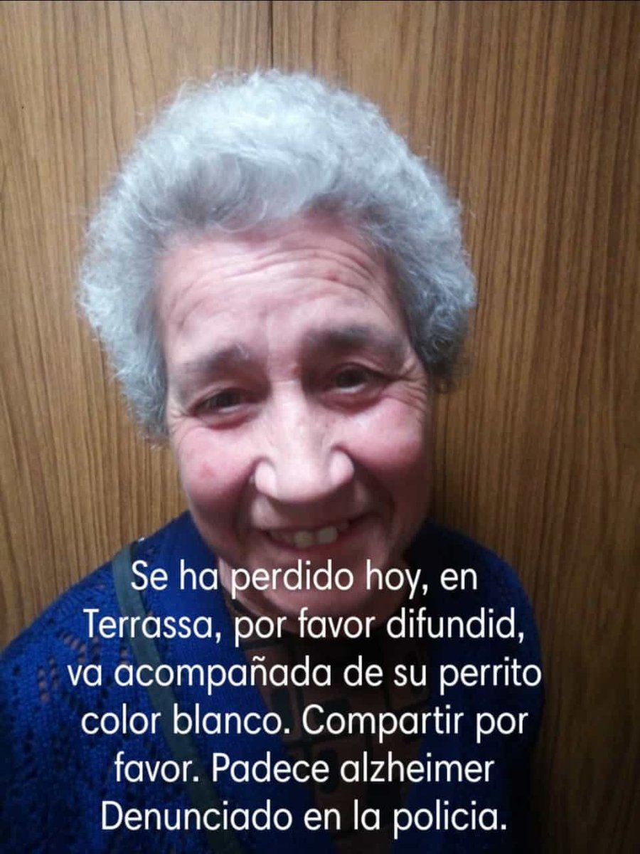 jordi_ballart's tweet photo. ⚠️ MÁXIMA DIFUSIÓN! 

⚠️ Esta mañana ha #desaparecido Bersabe Sánchez Miras de Ca n'Anglada. Ha salido a pasear su perro blanco y no ha vuelto a casa.

👁️ La última vez vista ha sido en Les Fonts. 

☎️ Si alguien la ve que llame al 622156575 (Yolanda).

📢 ¡COMPARTID, por favor! https://t.co/DfSzB3OxOO