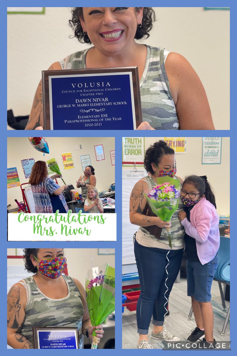 Congratulations to our very own Mrs. Dawn Nivar. Volusia Council for Exceptional Children- Elementary ESE Paraprofessional of the Year. We are so happy to have the world knows how amazing she is!