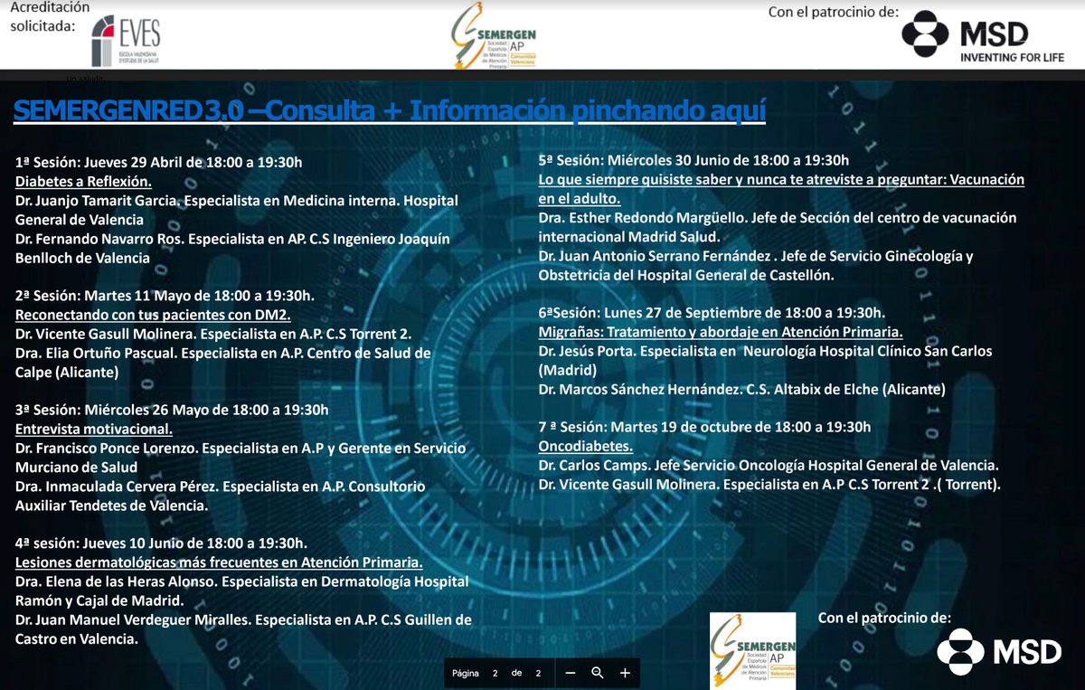 PROGRAMA de la nueva edición de #SEMERGENRED para la actualización médica en DM, vacunación, derma, oncodiabetes, y mucho más!
✍️ Inscripción en: buff.ly/3a4G4Xt  
📘Programa formativo en: buff.ly/3sjVtJL