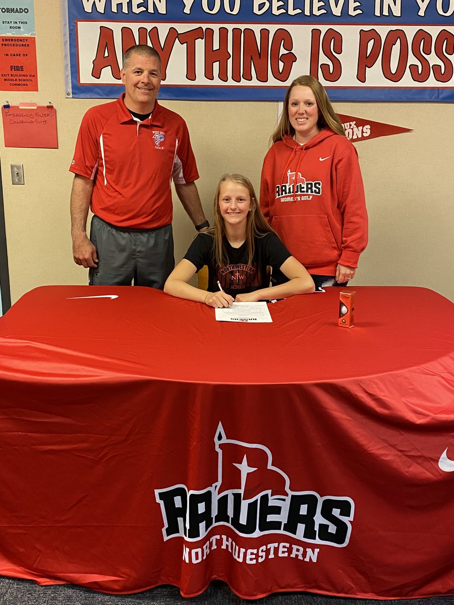 Congrats to Emily! She will be continuing her education at Northwestern &amp; playing golf for the Raiders next year! #westsioux