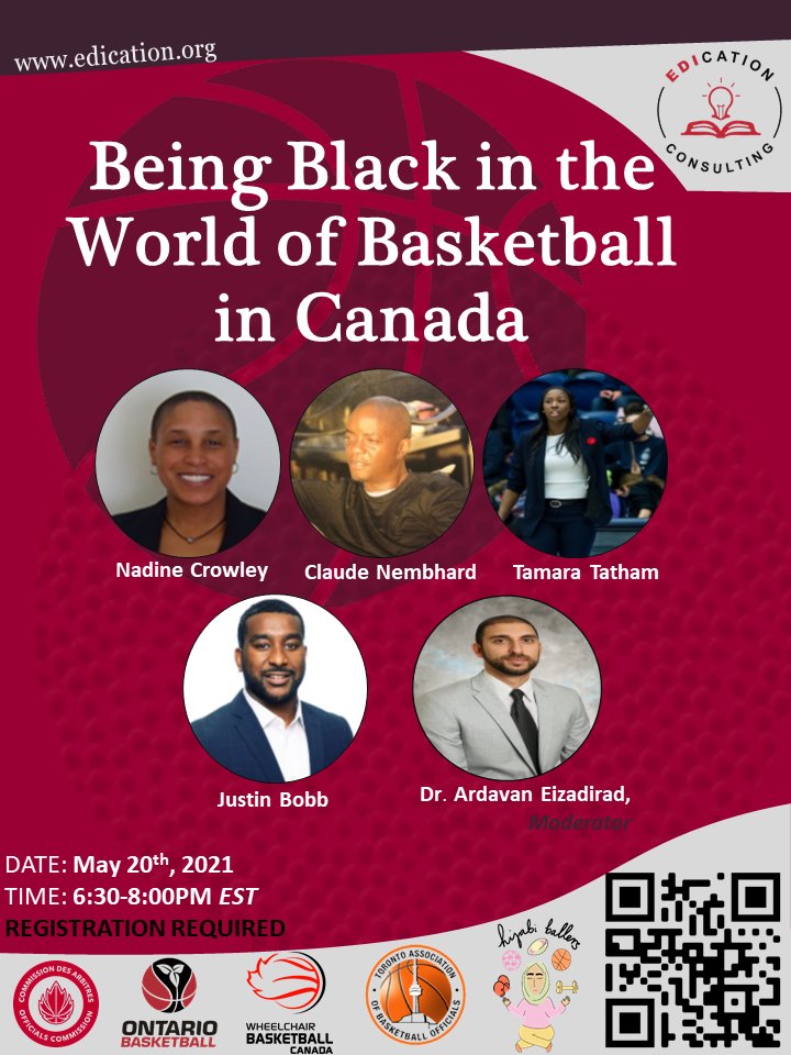 Being Black in the World of Basketball in Canada 

May 20 2021 from 6:30 to 8 pm EST. FREE to attend. 

Please share with your networks and communities! 
<a href="/CanBball/">Canada Basketball</a> <a href="/OBABBall/">Ontario Basketball</a> <a href="/TTatham13/">Tamara Tatham</a> <a href="/justinbobb/">Justin Bobb</a> <a href="/claudenembhard/">claude nembhard</a> 

Eventbrite page link to pre-register:
eventbrite.ca/e/breaking-bar…