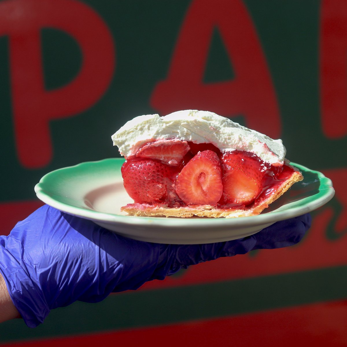 Strawberry Season is here! Enjoy a slice of our fresh Strawberry Pie before it's gone. #strawberry #strawberrypie #seasonal #spring #freshfruit #bestpie