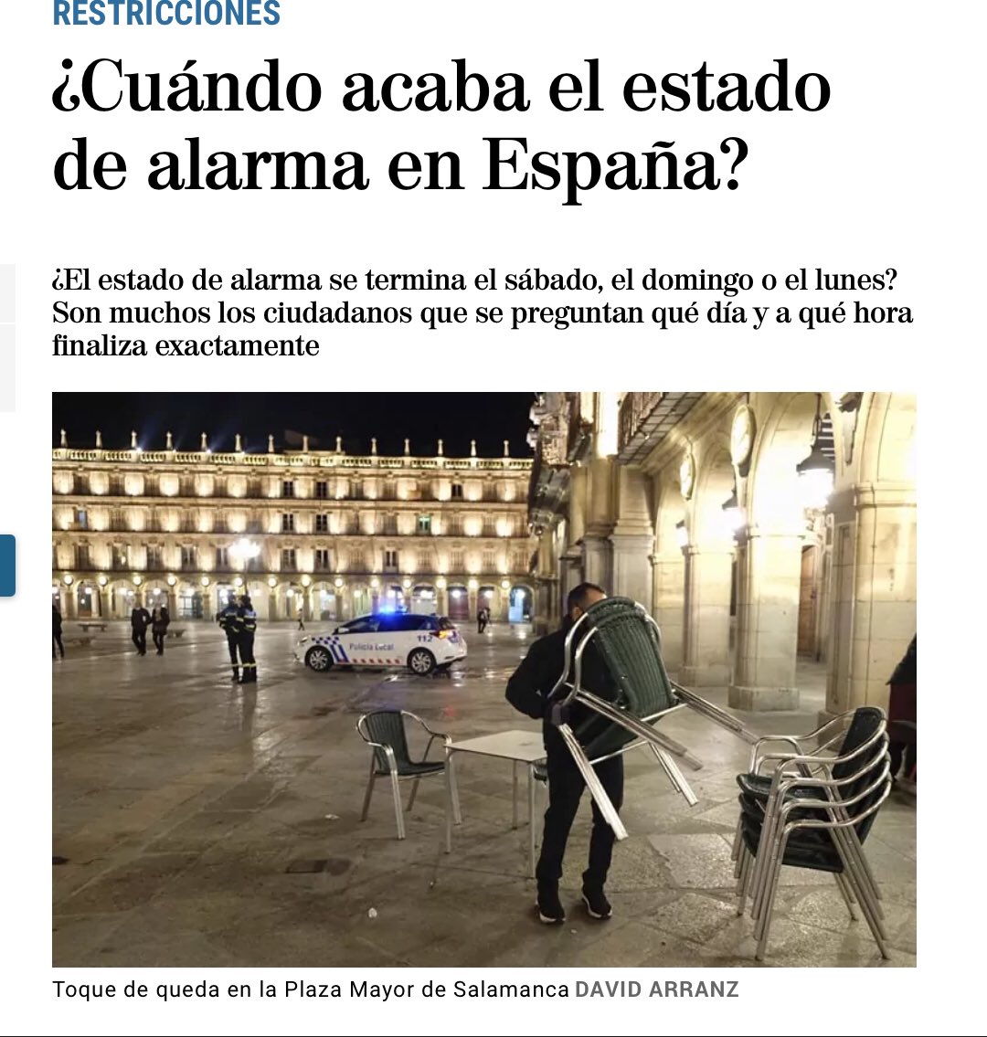 MUY IMPORTANTE RECORDAD:
El hecho que termine el estado de alarma no significa que no haya más #COVID19 
👉🏻 Continuemos con la distancia social
👉🏻 Uso de mascarillas
👉🏻 Cuidándonos los unos a los otros 👍🏻

<a href="/24maria15/">Maria</a> <a href="/LaPorres/">Mari Carmen Porres</a> <a href="/famartinez2001/">Francisca Martínez</a>