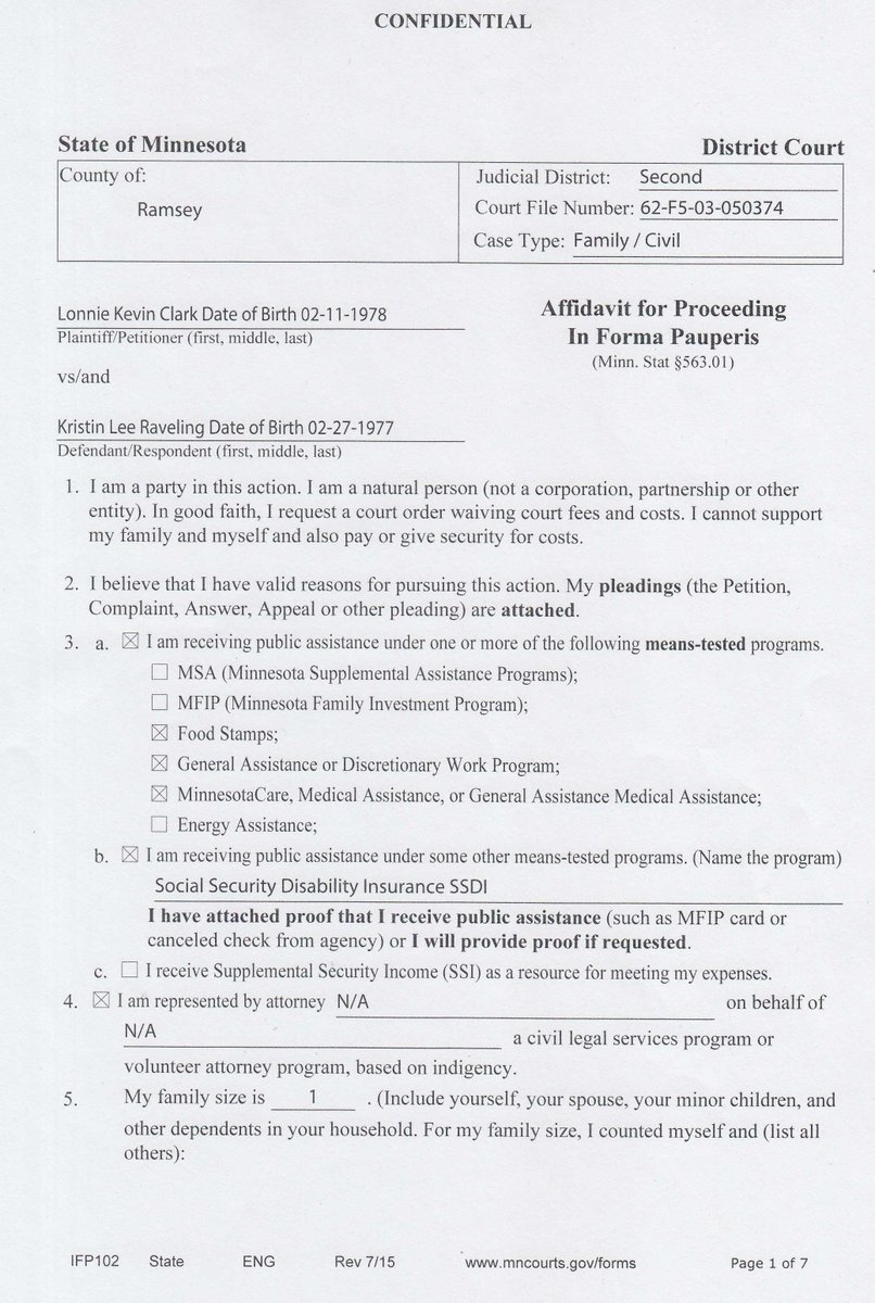 Mpls_Man_740LKC's tweet photo. 1/31 2/31 3/31 4/31 
May 5th 2021 @RamseyCounty @MNCourts 
Case File 62F5-03-050374 
Lonnie Kevin Clark vs Kristin Lee Raveling 
Affidavit for Proceeding In Forma Pauperis 
@MNRevisor @StateLAWLibrary 
Minnesota Statute 563.01 
1/7 2/7 3/7 4/7 #rtitbot #Retweet #MrRetweeter_ https://t.co/Jf1rRtRnUS