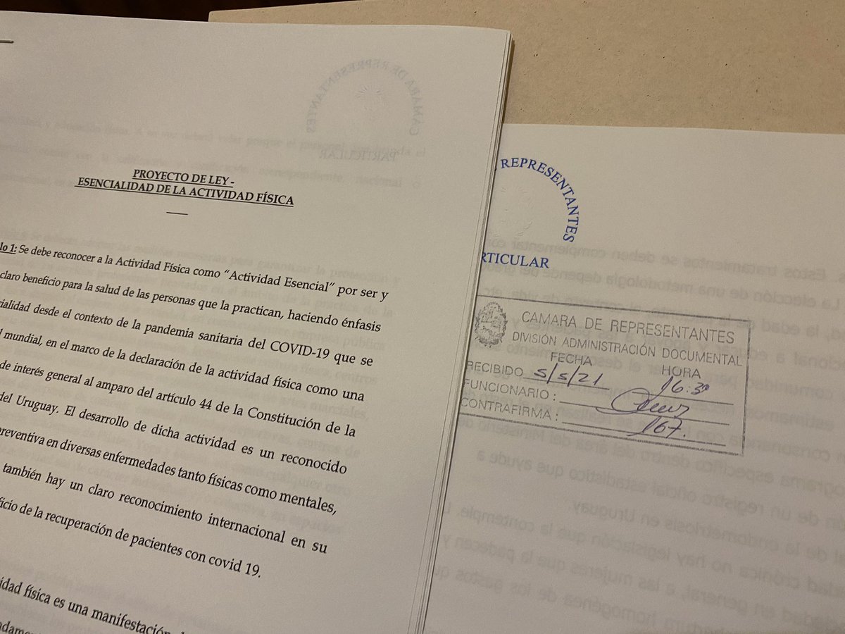 CUGAUY's tweet photo. En el día de Hoy ingreso a la Cámara de Representantes el Proyecto de Ley sobre la Esencialidad de la Actividad Física realizado por CUGA (CÁMARA URUGUAY DE GIMNASIOS Y AFINES ) https://t.co/nNxvGd2AZI