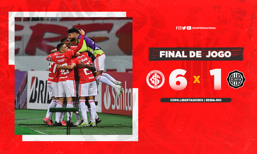 SCInternacional's tweet photo. (INTxOLI) ⏰ 48'/2T: FIM DE JOGO! ✅ GOLEADA HISTÓRICA! ⚽️⚽️⚽️⚽️⚽️⚽️ Colorado faz 6 a 1 no Olimpia pela @LibertadoresBR! Gols de Cuesta, Edenilson, Galhardo (2x), Yuri Alberto e Caio Vidal. VAMOOOO!!! 🚀 #LutaPelaAmérica #VamoInter 🇦🇹 https://t.co/gGT9D90rZp