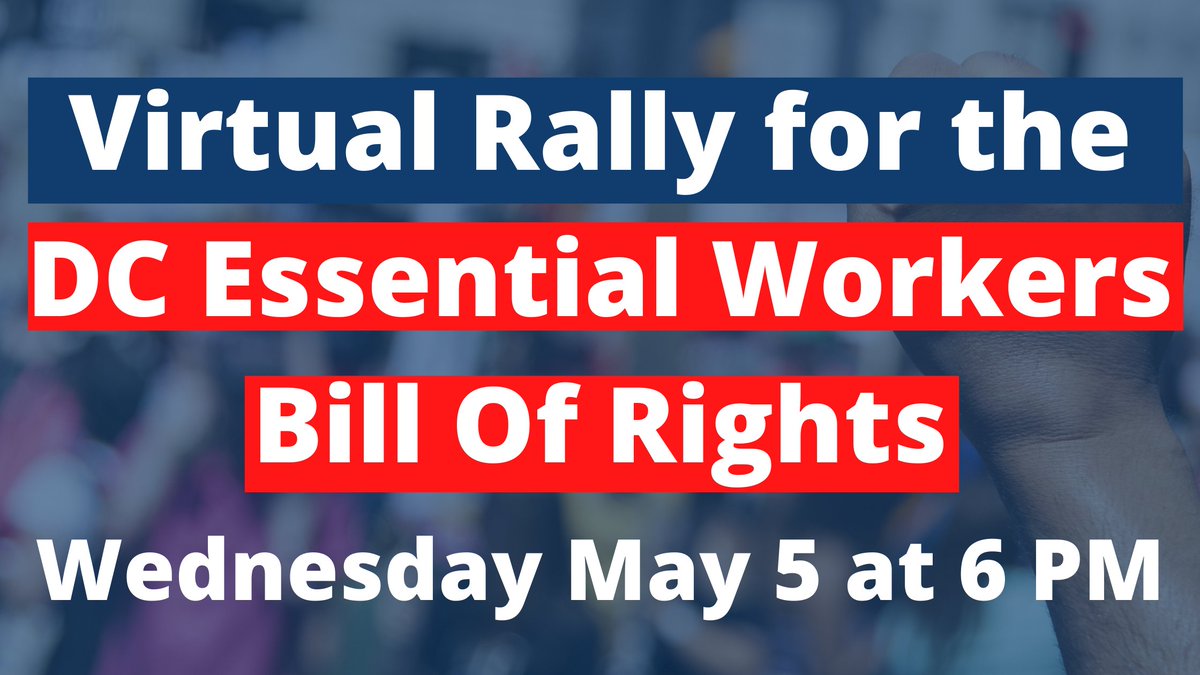 I'm here so should you be as I stand with Essential Workers. DC just received $2.5 billion in federal aid and has a substantial rainy day fund. Join us at tonight's rally calling on @MayorBowser to use this money to support essential workers #DCessential
zoom.us/meeting/regist…