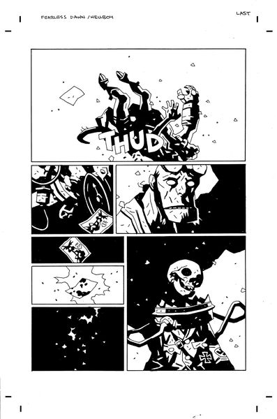 Then I came back with the last page to wake Hellboy up so the whole middle thing could be written off as just some nutty dream. Same way I did the Hellboy/Good crossover way back when-- 2/2 