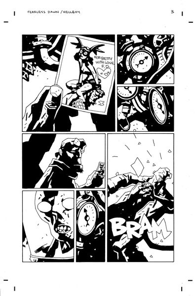 Then I came back with the last page to wake Hellboy up so the whole middle thing could be written off as just some nutty dream. Same way I did the Hellboy/Good crossover way back when-- 2/2 