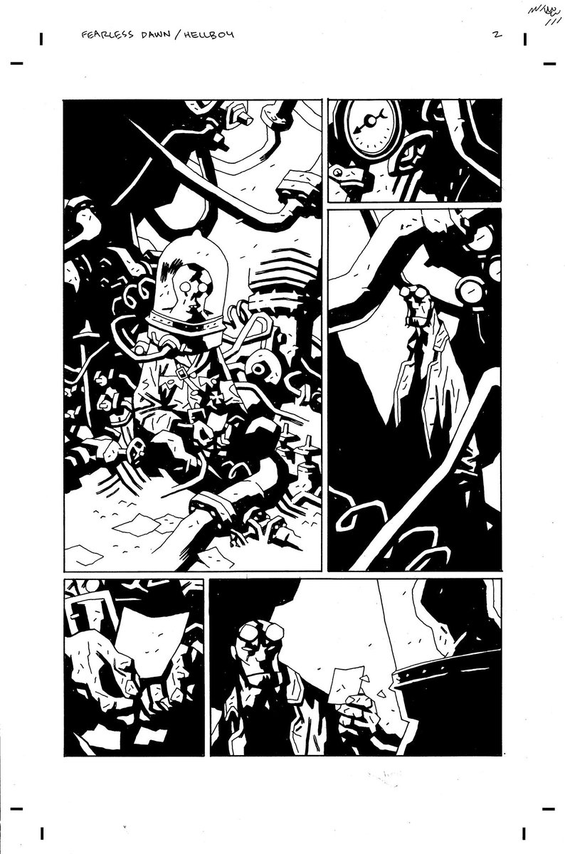 Then I came back with the last page to wake Hellboy up so the whole middle thing could be written off as just some nutty dream. Same way I did the Hellboy/Good crossover way back when-- 2/2 