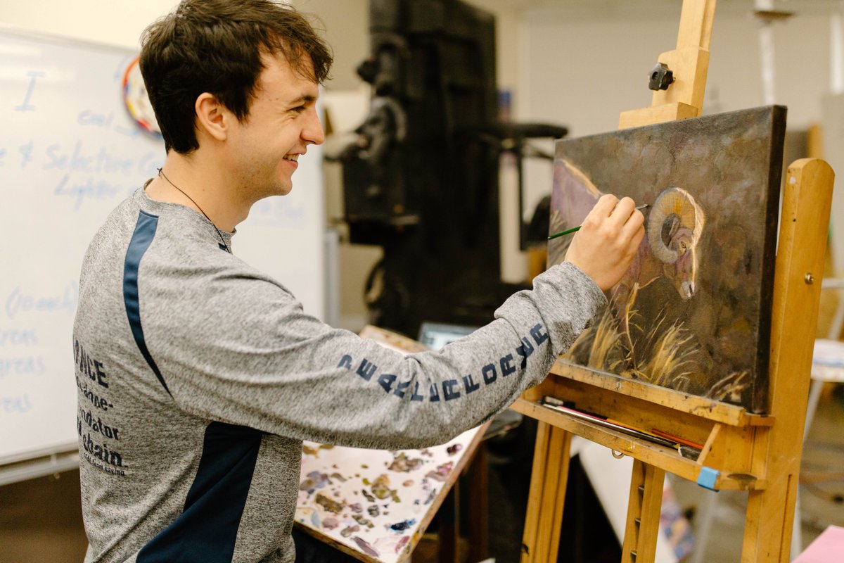whitworth's tweet photo. Zach Ross ’21 didn’t enter Whitworth as an art major, but  eventually made the switch because he was so passionate about it. Read about his fascination with remote, wild places &amp; painting the creatures that inhabit them, &amp; check out his artwork on campus: https://t.co/upKGTLUEVL https://t.co/cHRLX2ay5A
