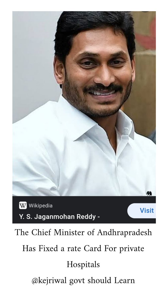 Hemalsethi's tweet photo. Cm of Andhrapradesh @ysjagan has Declared Covid Treatment Free in All Govt Hospitals &amp; Fixed A Rate Card For All Private Hospitals SALUTE!
@ArvindKejriwal @raghav_chadha @RahulGandhi @MoHFW_INDIA https://t.co/N8hyGJJClQ
