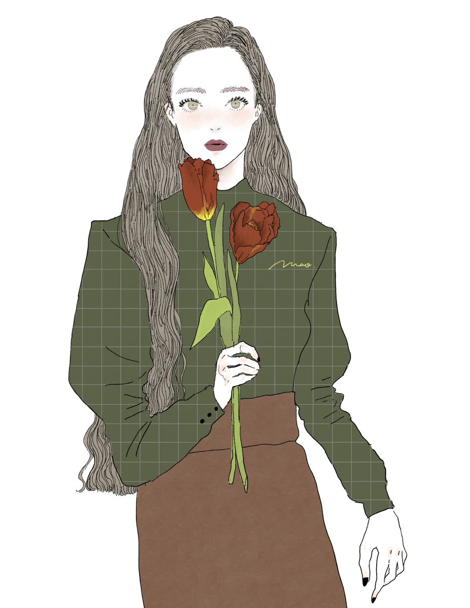 1girl solo flower long hair red flower holding flower holding  illustration images