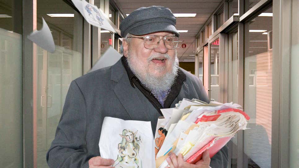 TheOnion's tweet image. The Con Pays Off: After Years Of Feigning Interest, George R.R. Martin Has Bolted From The ‘Elden Ring’ Offices With All The Topless Elf Concept Art His Arms Can Carry bit.ly/3tnqWLJ