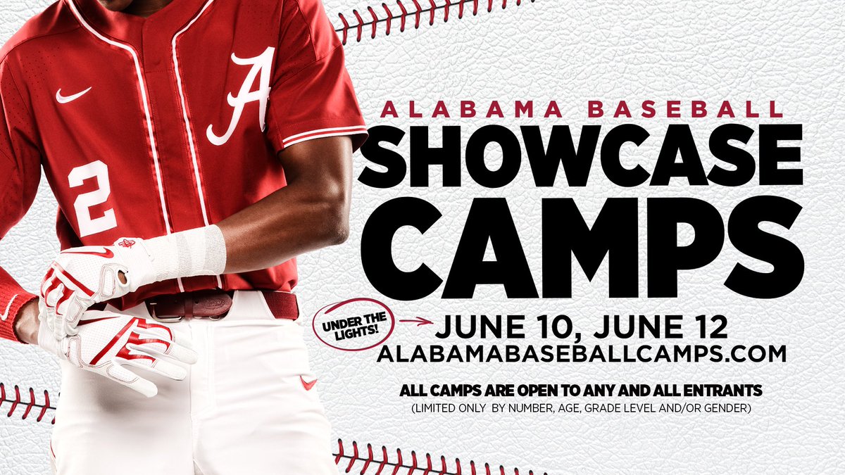 Alabama Baseball (@alabamabsb) on Twitter photo 🚨 Showcase Camps 🚨
Are you a high school player looking for the perfect platform to display your skills to the <a href="/AlabamaBSB/">Alabama Baseball</a> coaching staff? Spots are filling up fast so sign up now bit.ly/3b7DnFn
#RollTide 🚨 Showcase Camps 🚨
Are you a high school player looking for the perfect platform to display your skills to the <a href="/AlabamaBSB/">Alabama Baseball</a> coaching staff? Spots are filling up fast so sign up now bit.ly/3b7DnFn
#RollTide