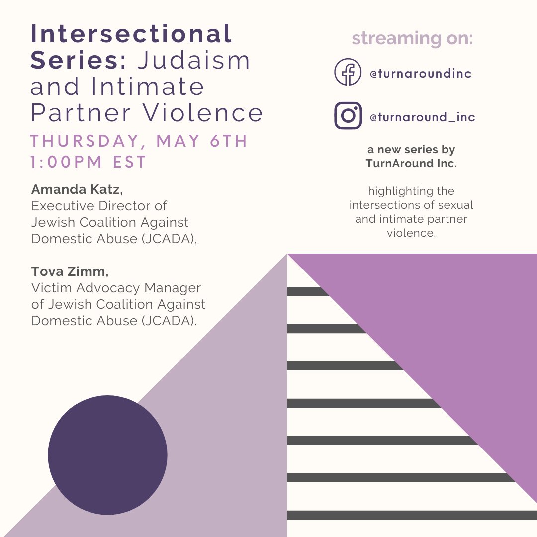 Our Executive Director, Amanda, and Victim Advocacy Program Manager, Tova, will be speaking on how IPV and Judaism intersect for @TurnAround_Inc. Check out how to stream it tomorrow!
