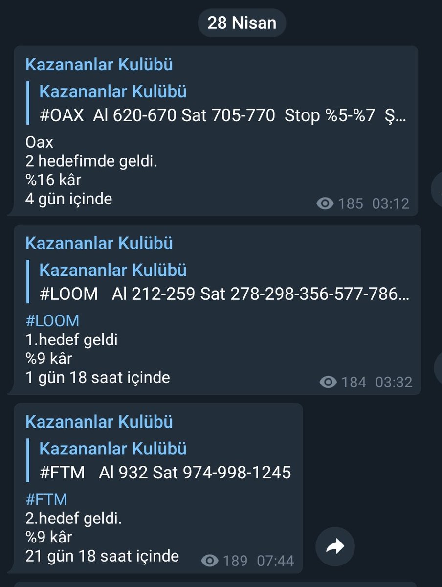 27 Nisan 3 Mayıs kazanç bilançomuz 🚀💸
#OAX %16 kâr 
#LOOM %9 kâr
#FTM %35 
#AAVE %18
#OM %21
#AMB %7
#PERL %21
#FİO %22
#ALPHA %33
#AST %8 
#DUSK %9
#RAMP %4 
#İQ %19 
#SPARTA %67 
#İRİS %50
#TOMO %8 
#WİNG %8
