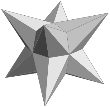 Some of these dual polyhedra are striking in their simplicity.  This is the great disdyakis dodecahedron, dual of the great truncated cuboctahedron.