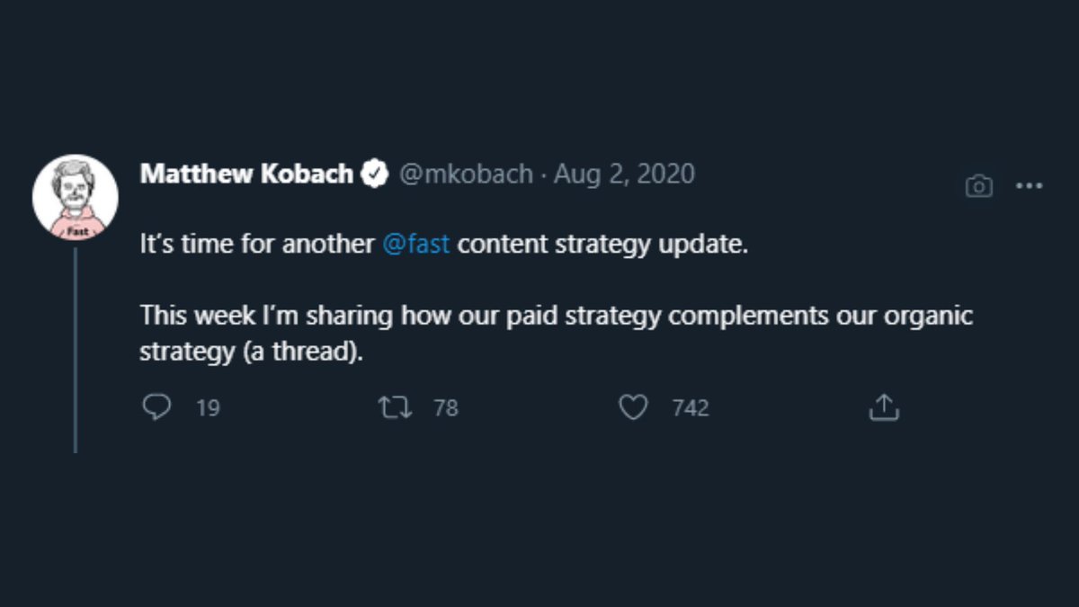 Company:  @fast +  @mkobachHow: Fast showcases a wealth of information about how their startup runs and grows, in real-time.Matthew Kobach leads marketing at Fast, where he shares:• Content strategy updates• Behind the scenes shots• A/B test resultsAnd so much more.