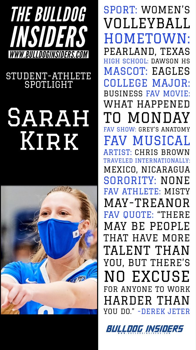 BulldogInsiders's tweet photo. Today’s #BulldogSpotlight focuses on Sarah Kirk from @BartonVB!!!   

#KnowYourBulldogs #BulldogMentality #BartonBold https://t.co/XZbqg3Dogc