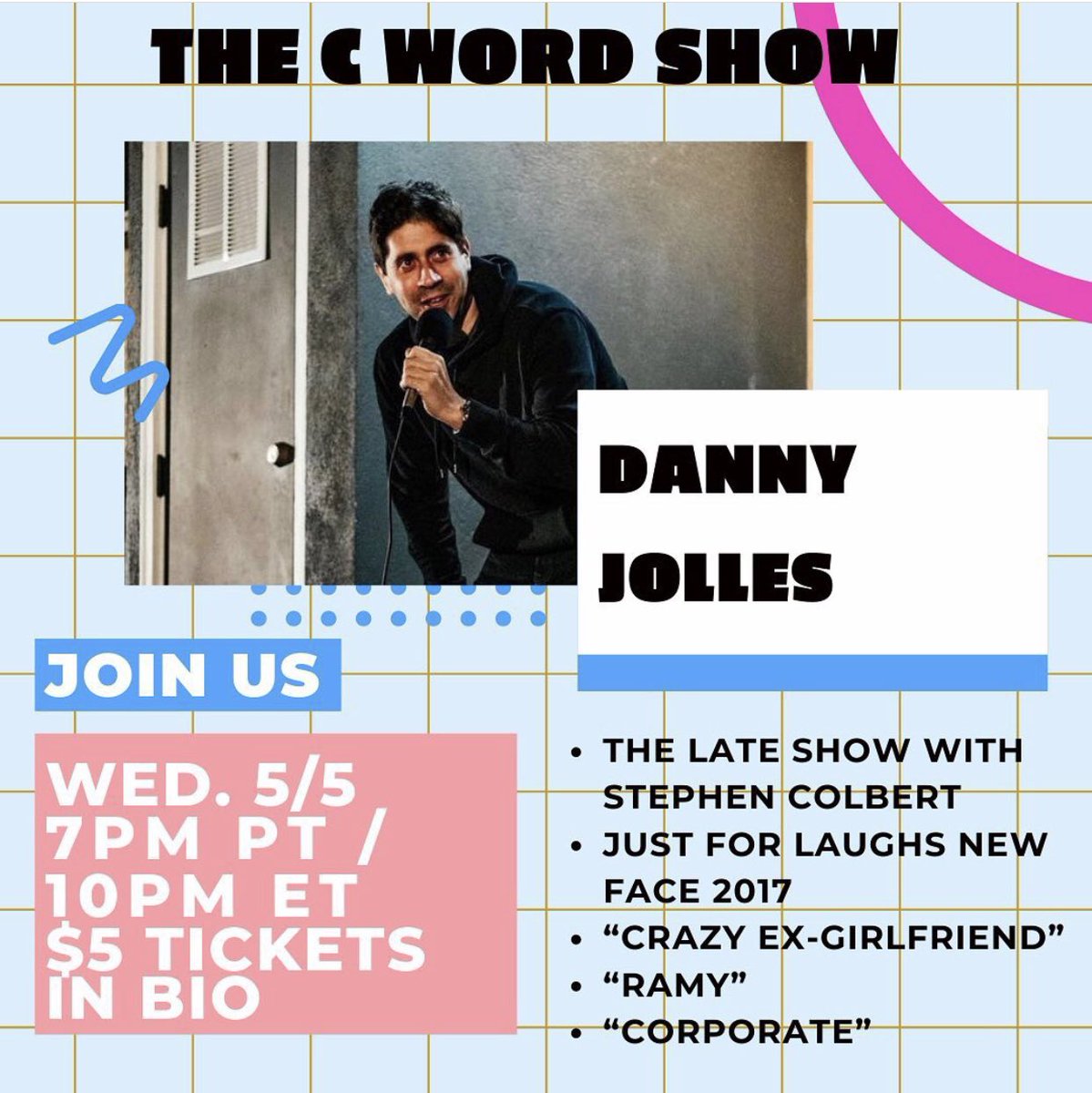 The C Word Show (@cwordshow) on Twitter photo Danny Jolles will make you very happy with his comedy brain TONIGHT on C Word! $5 - 7 PT / 10 ET - link in bio! <a href="/DannyJolles/">Danny Jolles</a> Danny Jolles will make you very happy with his comedy brain TONIGHT on C Word! $5 - 7 PT / 10 ET - link in bio! <a href="/DannyJolles/">Danny Jolles</a>