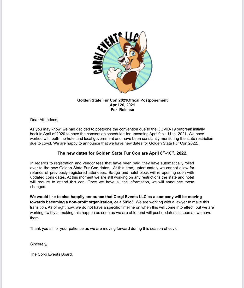 GSFurCon's tweet image. Official 2022 Notice!
We hope to see you next year!
gsfurcon.com/announcements/…