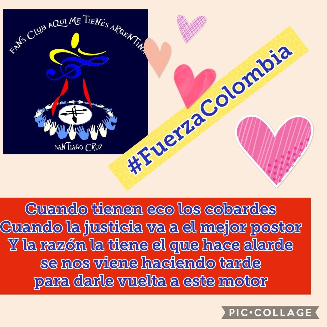 Gloria_Glopy's tweet photo. Todo el @AquiMeTienesFC apoya a Colombia de la mano de las canciones de @SantiCruz #SomosFansSC #TodosSomosUno @SantiCruzClub
#FuerzaColombia 🕊 https://t.co/WpR1LYnMkg