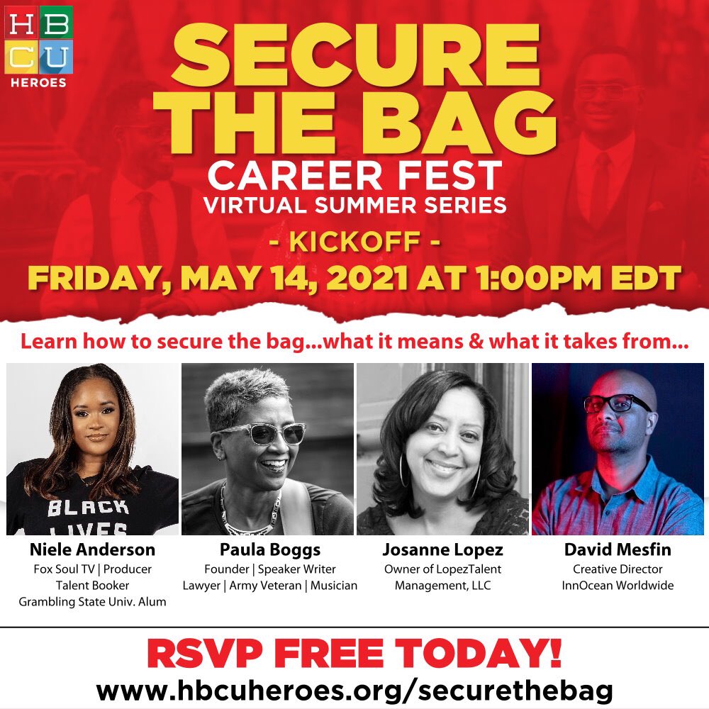 HBCU Heroes (@hbcuheroes) on Twitter photo Summer’s comin’. If you still need to #SecureTheBag, better get these pro-tips.
#RSVP 2day👉👉
HBCUheroes.org #HBCU #CareerFest <a href="/nielela/">niele anderson</a> <a href="/foxsoultv/">FOX SOUL</a> @PaulaBoggsESQ #josannelopez @DavidMesfin <a href="/INNOCEANUSA/">INNOCEAN USA</a> Summer’s comin’. If you still need to #SecureTheBag, better get these pro-tips.
#RSVP 2day👉👉
HBCUheroes.org #HBCU #CareerFest <a href="/nielela/">niele anderson</a> <a href="/foxsoultv/">FOX SOUL</a> @PaulaBoggsESQ #josannelopez @DavidMesfin <a href="/INNOCEANUSA/">INNOCEAN USA</a>