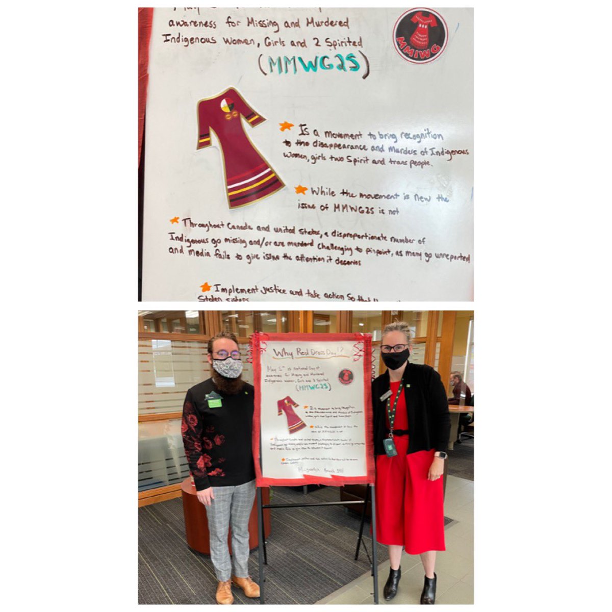 May 5 is National Day of Awareness of Missing and Murdered Indigenous Women and Girls. Also known as Red Dress Day . Today our branch acknowledges.
#MMIWG  <a href="/MichelleW_TD/">Michelle Wilson</a> @TinorSebastien <a href="/ashkayz/">ashley gallant</a>