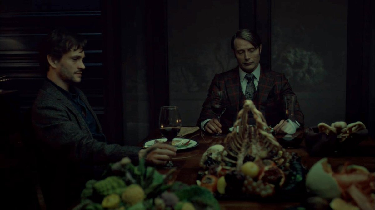 When Will and Hannibal have dinner in Mizumono the dynamics have completely changed.Hannibal has seated Will to his right. He is still in the position of most important guest at the table but Hannibal has forgone their equal seats at the table. The past few + #Hannibal