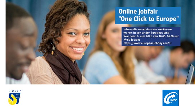 Je hebt maar één click nodig……… om  vacatures te vinden..... om met werkgevers te chatten ..... om presentaties te volgen.. Je hebt maar één #OneClicktoEurope nodig om jouw droombaan in Europa te vinden! Doe vanaf 10.00 uur mee:
europeanjobdays.eu/nl/events/one-…
#EOJD #EURESJobs