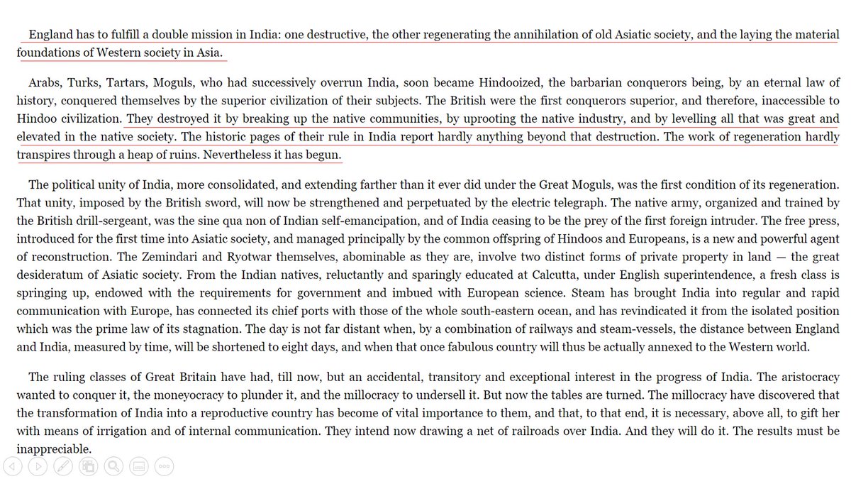 9/n It seems Marx was celebrating the destruction of Hindu Society by the British.And was delighted the stupid idea of "western materialism" was being embedded in India by British.