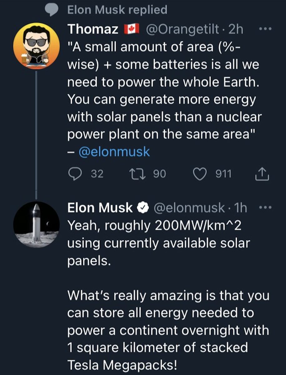 For years, Elon Musk has been claiming that solar panels plus batteries can power the world. Because Musk is a brilliant engineer, this claim seems credible. But as I will show by examining a recent version of this claim (pictured), it is deeply dishonest.