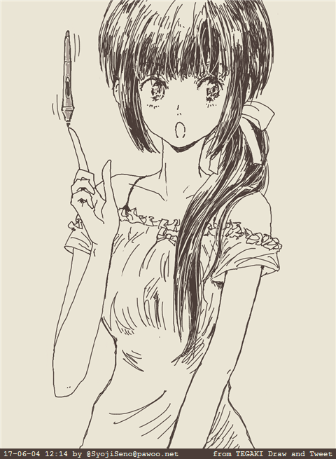 \( キタック '□')/ 
徹夜勤務明けはたいてい何もできないけど今日は本気出す。明日早朝出勤なので早く寝なきゃいけないけどそれまで耐える。
#rkgk #original #tegaki_dt 
