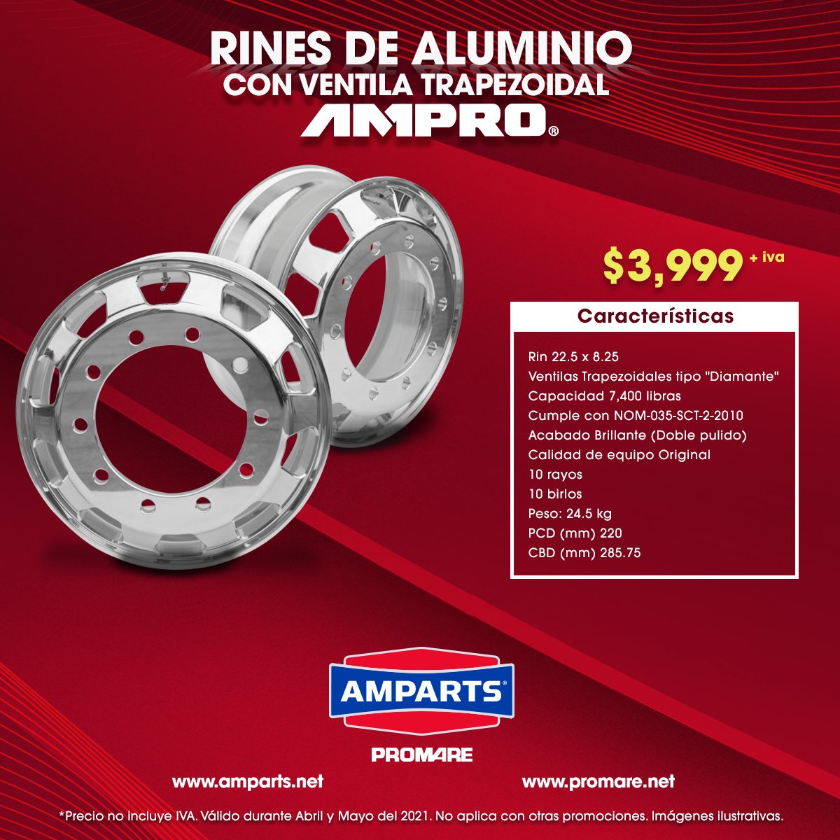 Conoce los rines de aluminio con ventana trapezoidal de AMPRO