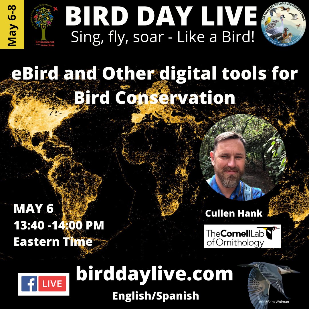 enviroamericas's tweet photo. Cullen Hanks gerente del proyecto del @Team_eBird estará presente durante #BirdDayLive
Cullen Hanks, project manager of the @Team_eBird will be present during #BirdDayLive
Watch live in: https://t.co/UwxanvIFnl
Mira en vivo en: https://t.co/UwxanvIFnl
#SingFlySoar #WMBD2021 https://t.co/66GkPWy6Ed