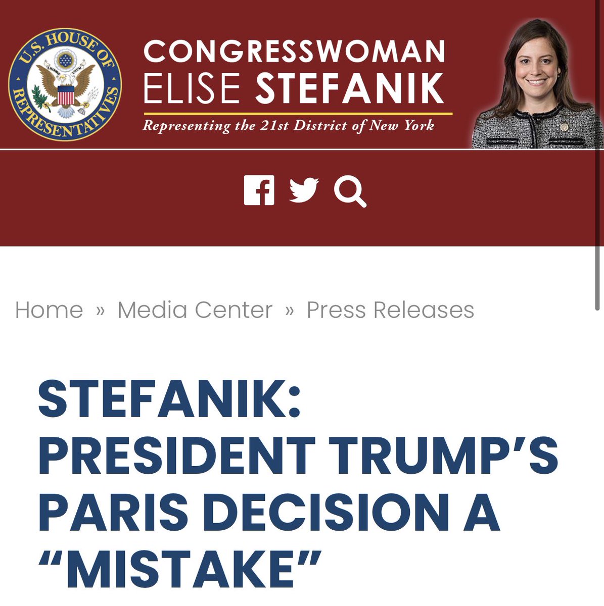 She also supported the Paris Climate Accords  https://stefanik.house.gov/media-center/press-releases/stefanik-president-trump-s-paris-decision-mistake