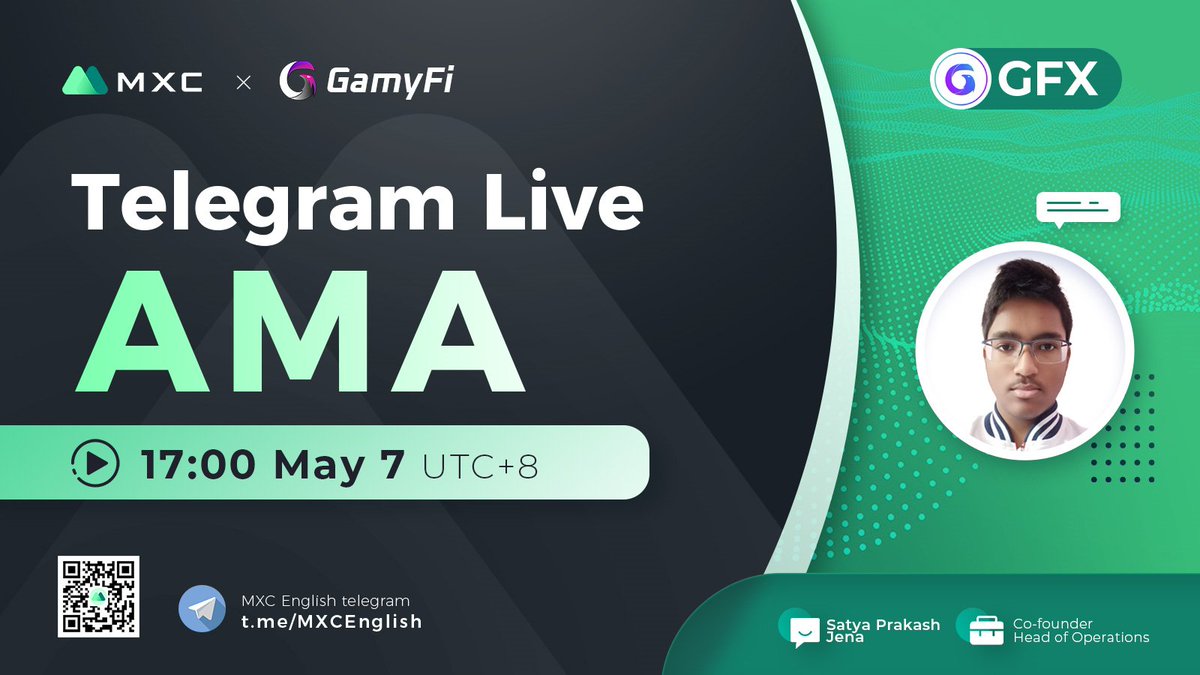@MXC_Exchange AMA with <a href="/GamyFi_HQ/">GamyFi Labs</a> $GFX

📍MXC tele group:t.me/MXCEnglish
⏰17:00, May 7th (UTC+8)

✅Follow <a href="/GamyFi_HQ/">GamyFi Labs</a> &amp; @MXC_Fans
✅RT &amp; Like &amp; Tag 3
✅Comment 

🌈10ppl * 10 $USDT equivalent token each 

Join us to learn more about <a href="/GamyFi_HQ/">GamyFi Labs</a> &amp; #giveaway🎊🎊
