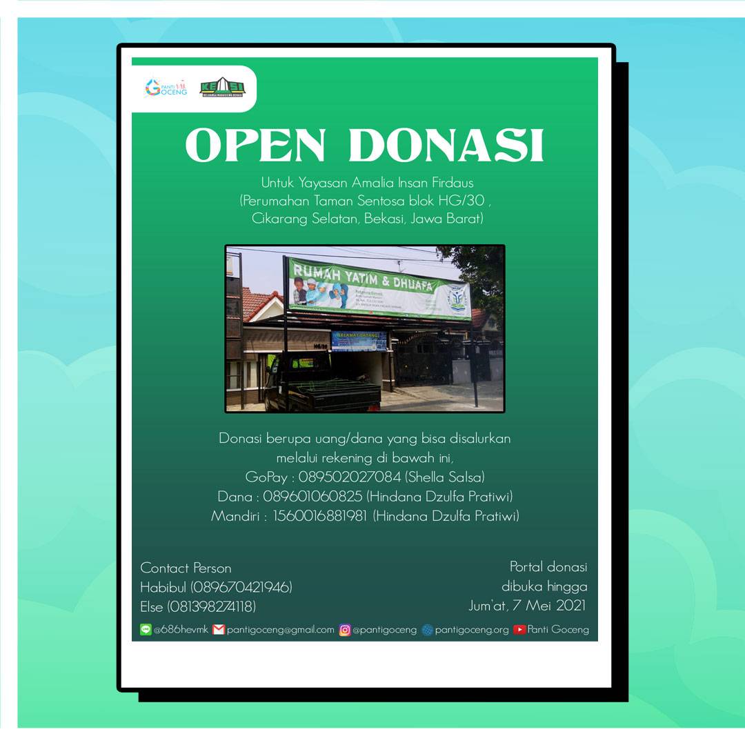 Hi guys.... Kemsi open donasi nih babe!!! Yuk kita berbagi untuk dek-adek di yayasan Amalia Insan Firdaus Cikarang Selatan. Skuy berdonasi ❤️❤️❤️