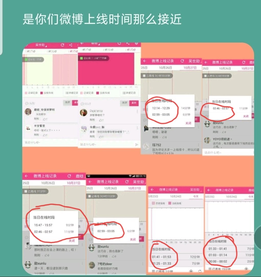 "Apakah waktu online Weibo Anda begitu dekat"Oktober 24: Sehun : 01.25- 01.53           Luhan: 00.00 - 01.4527 Oktober: Sehun : 02.59-03.05          Luhan: 02.46- 02.57Sering interaksi lewat weibo
