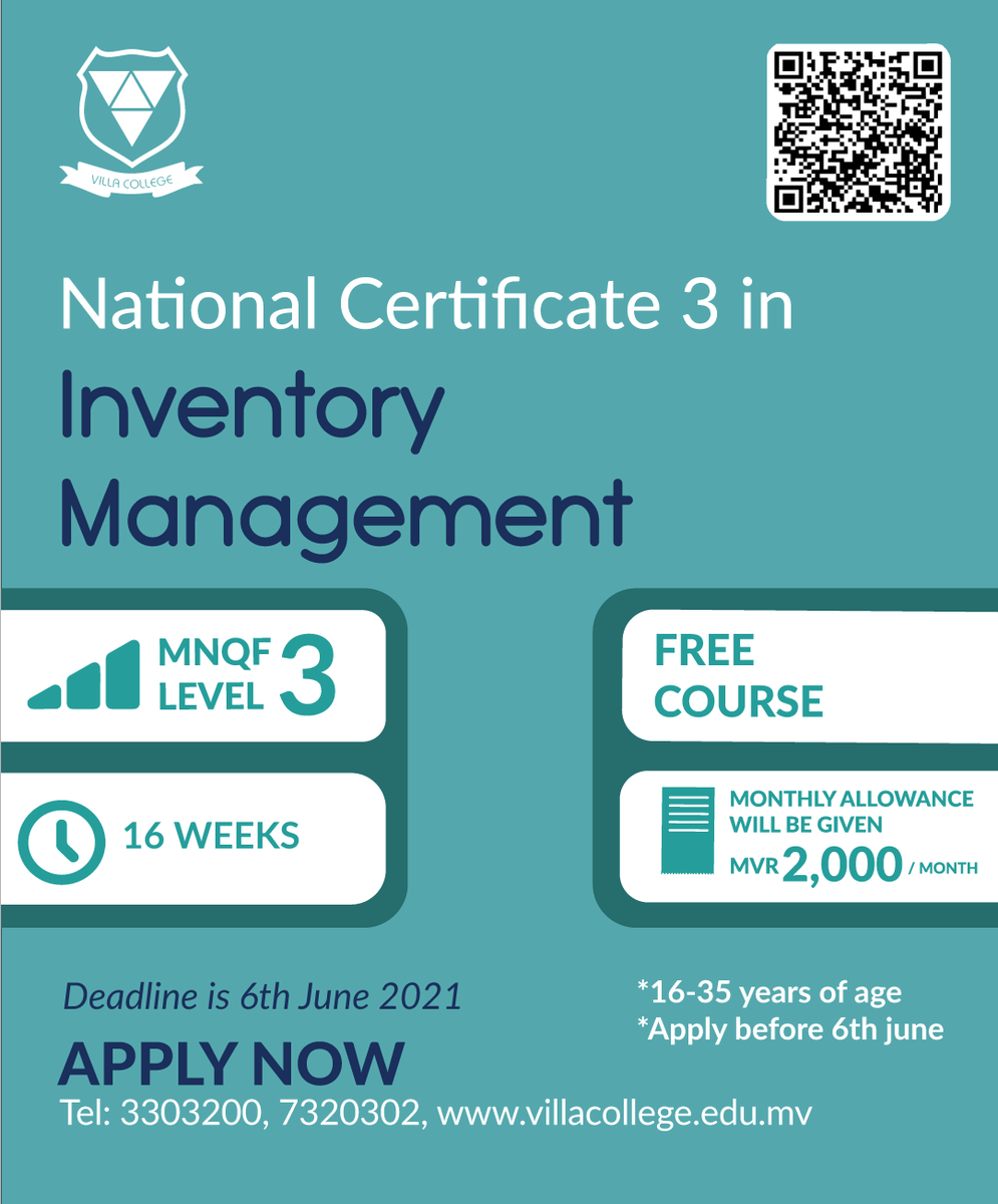 VillaCollegeMv's tweet photo. Learn everything about Inventory Management.

Build your personal skillsets with our FREE courses. Apply now.

Register now
https://t.co/IXxaIsvGY8 https://t.co/soTAKWJ3cl