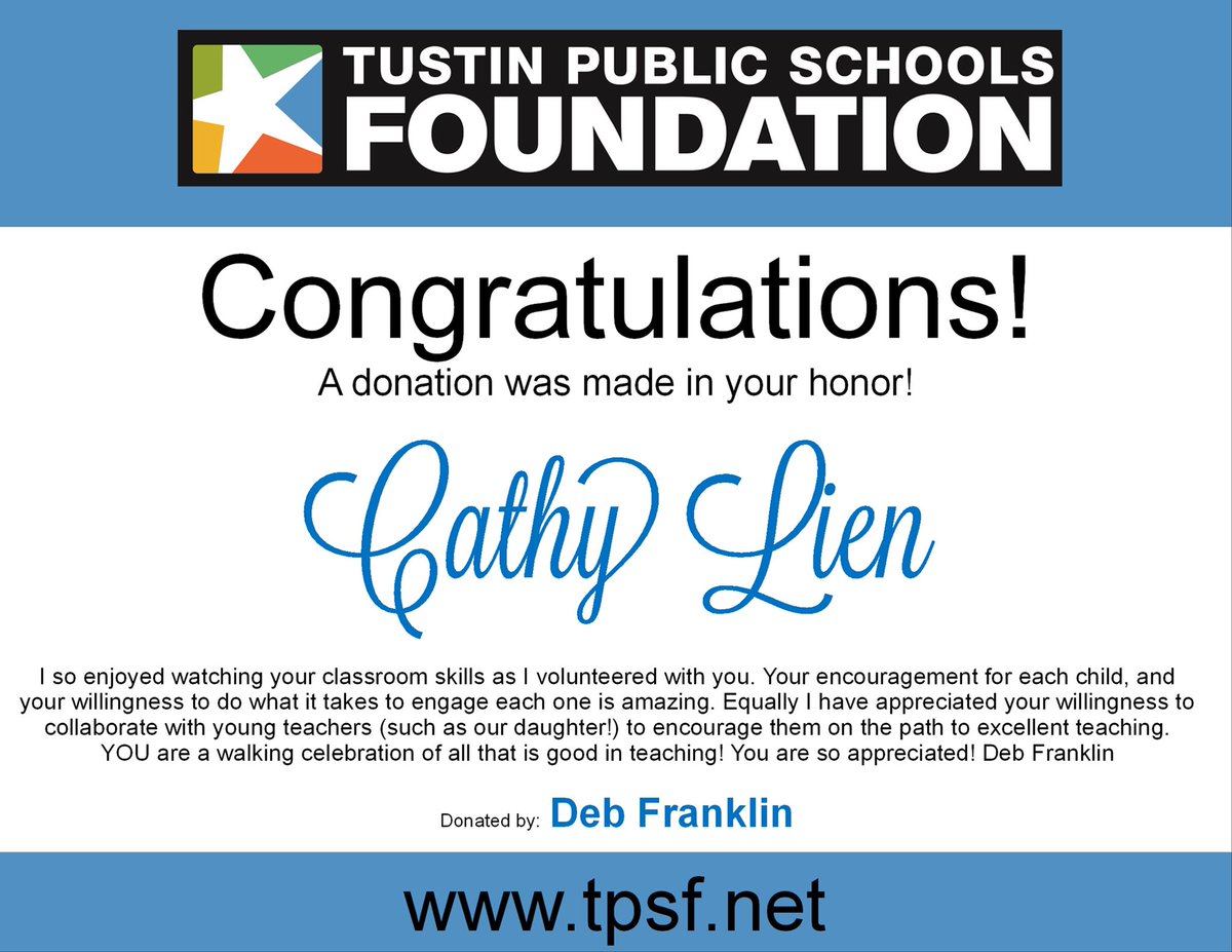 Thank you so much, Deb!! <a href="/tustinusd/">Tustin Unified School District</a> #wearetusd
