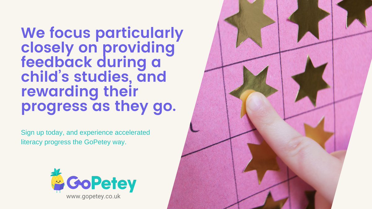 We focus particularly closely on providing feedback during a child’s studies, and rewarding their progress as they go. 🎉

Sign up today, and experience accelerated literacy progress the GoPetey way. ⭐

👉 app.gopetey.co.uk/sign-up

#LiteracyProgress #GoPetey #LiteracyProgress