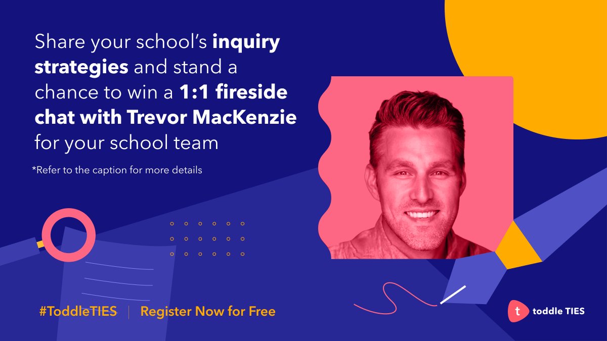 📢Contest alert! Here’s an opportunity to turn the spotlight on your school at #ToddleTIES. Stand a chance to win an exclusive 1:1 fireside chat with <a href="/trev_mackenzie/">Trevor MacKenzie</a> for 15-20 teachers from your school, get featured at Trevor's keynote &amp; on Toddle Learn. Follow for details (1/4)