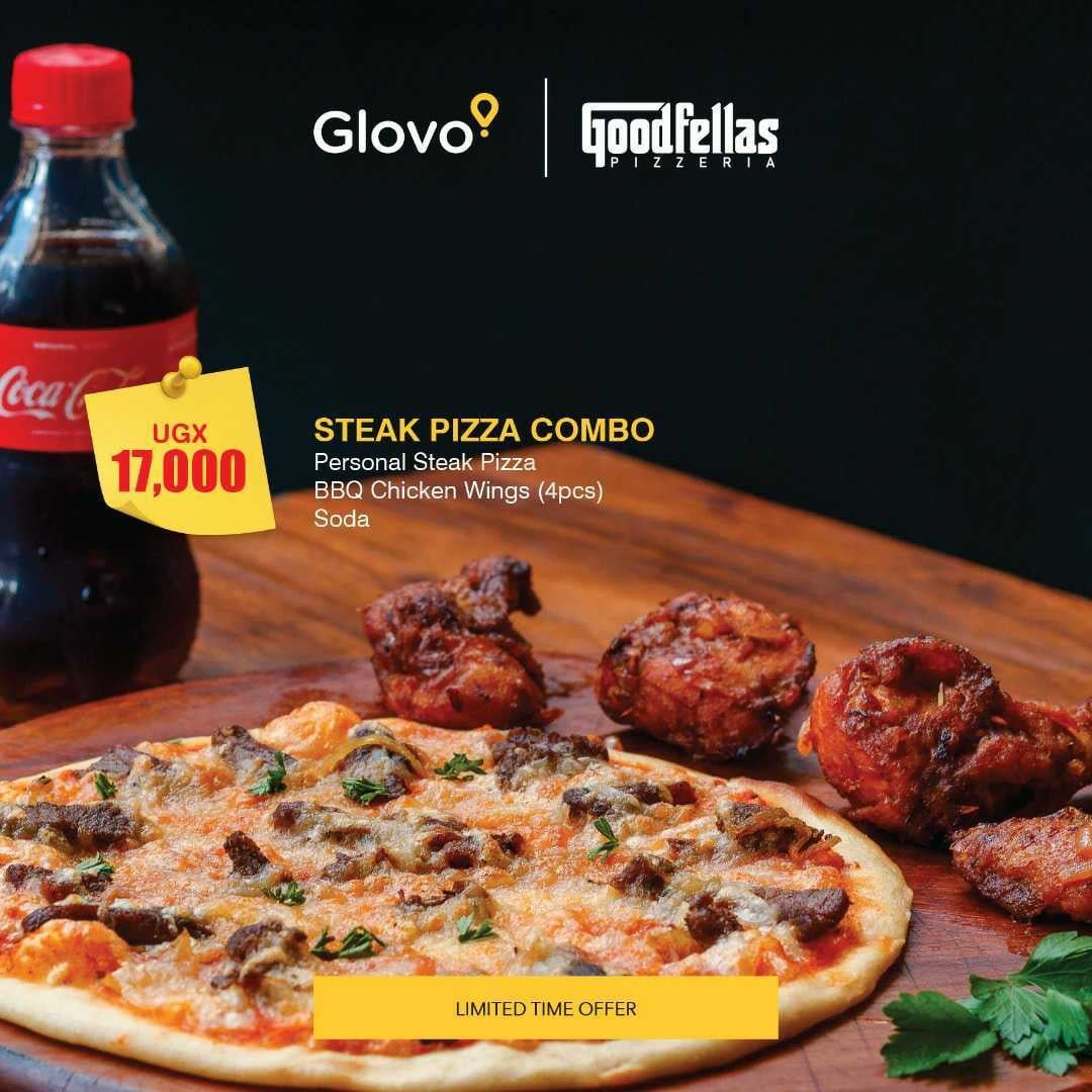#AD Enjoy Crazy Deals on Glovo this week from Goodfellas Pizzeria : - Burger combo with Crun'chick, BBQ wings(6pcs) and a soda at 27K. - Steak Pizza combo: personal steak pizza, BBQ chicken wings (4pcs) and a soda at17K