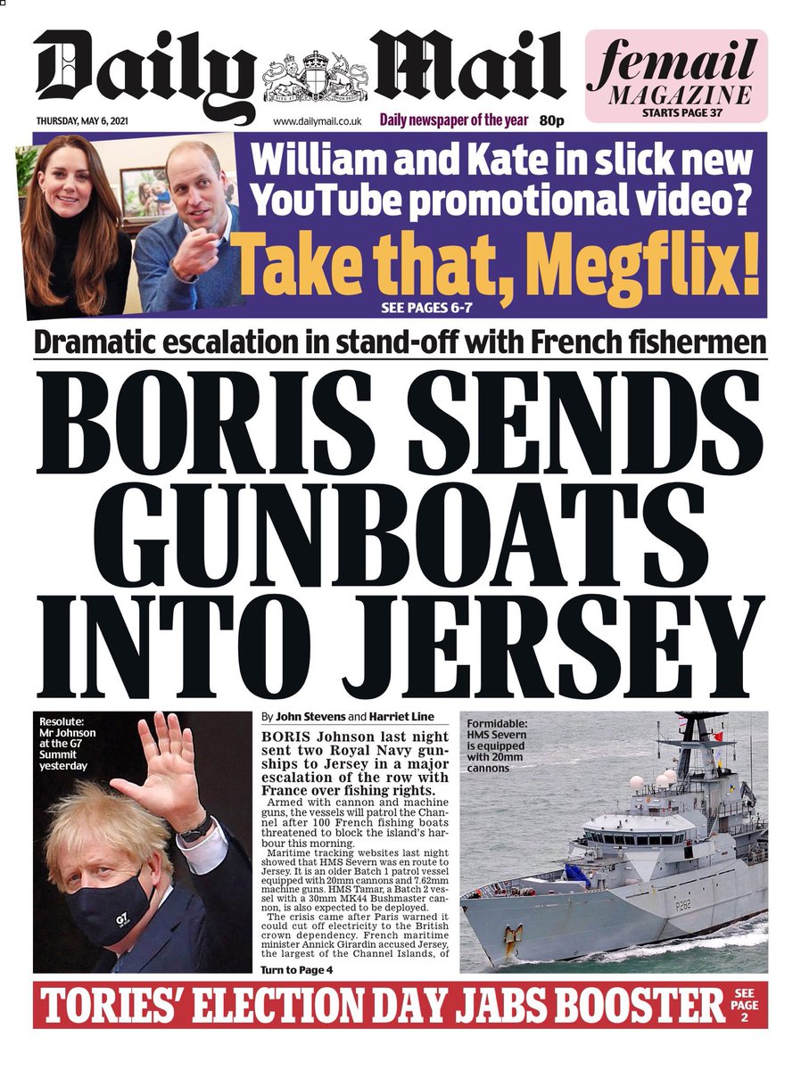 And, in case you haven’t already seen them, here’s just a taster of the national newspaper front pages.What fascinates me is how the story is viewed nationally v locally.Off-island it looks like war. On-island it’s an early morning flurry of activity down the harbour.