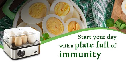 Glen__India's tweet image. Do you know eggs are super good for your #Immunity ? Yes, regular addition of eggs in your daily diet give a boost your immunity system.

#eggsforimmunity #eggs #ImmunityBoosterTips  #boostimmunity #ImmunityBoosterFood #eggboiler #eggboilermachine #nutrition