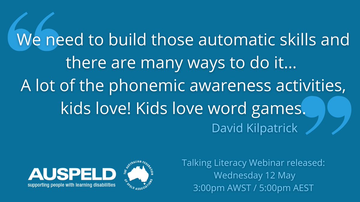 Today’s #TalkingLiteracy guest is David Kilpatrick. In this conversation, David highlights the significant role of phonemic proficiency in literacy development and discusses the important work of key educators and researchers in this area.

Check it out from 3pm AWST / 5pm AEST.
