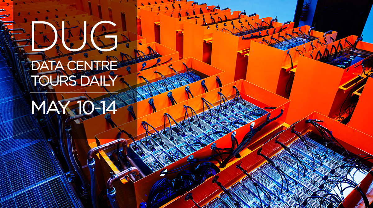 Team_DUG's tweet photo. Book now for a free tour of one of the greenest data centres on Earth during #DataScienceWeek. Learn about our award-winning #DUGCool immersive cooling technology. Tours available daily May 10-14, at DUG Perth. Bookings here: https://t.co/annLRtivnp #hpc #datacentre #green https://t.co/kprGo3jqV2