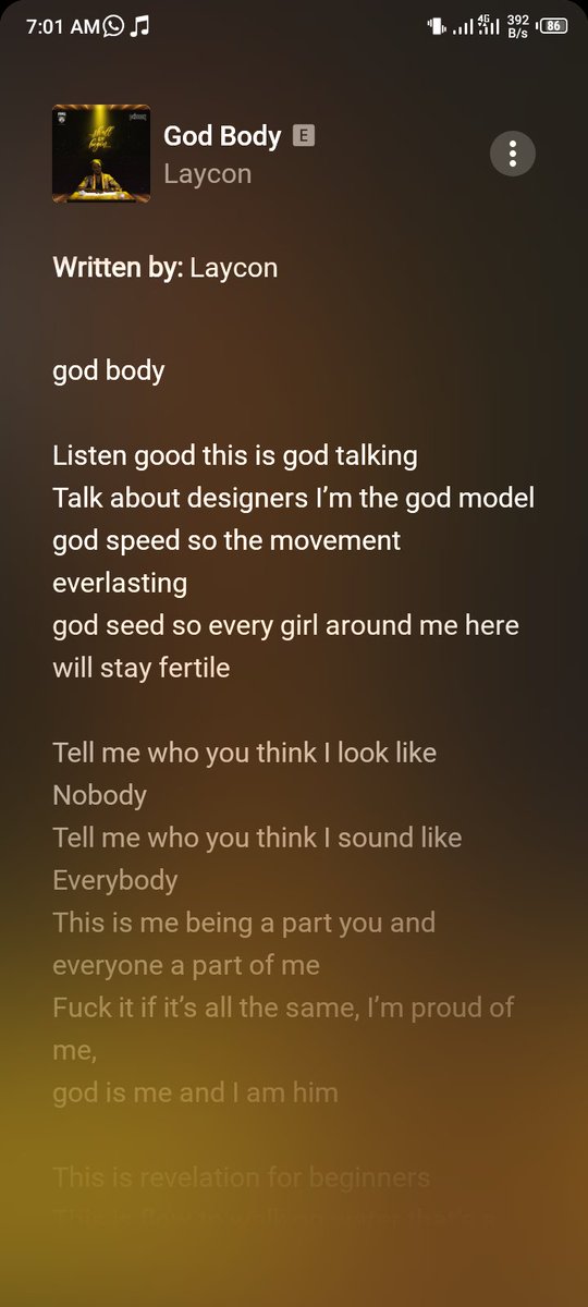 God body by  @itsLaycon is not just some regular rap, it's deeper than that. I can't count the number of the number of times I've listened to it, but the more I listen the more I love it more, the more I connect with the song. This is how I see this song as a Muslim